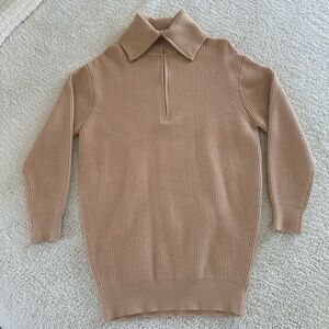 Forever 21 Cream Ribbed Zip-Up Sweater